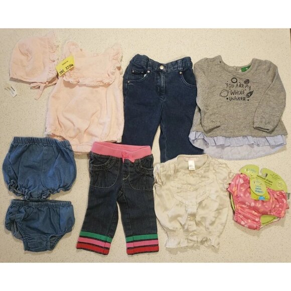 Girl Clothes Lot Size 6M 6-12M 8pcs Swim Gymboree Jeans Silk Top Outfit Dresses - Picture 1 of 12